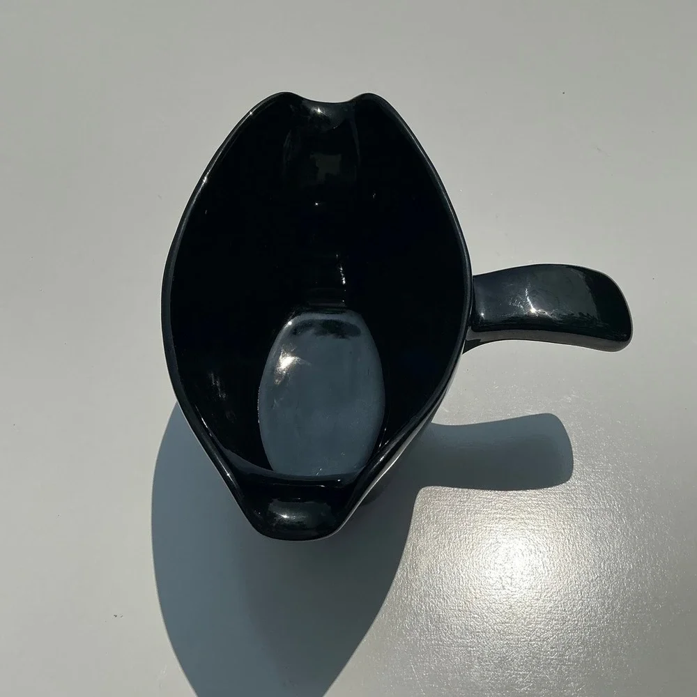 Frankoma Pottery Gravy Boat Onyx Black Vintage Mid Century Modern Ceramic